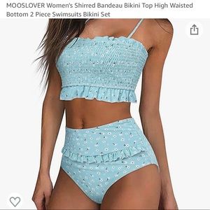 MOOSLOVER Womens Shirred Bandeau Bikini Top High Waisted Bottom 2 Piece Swimsuit